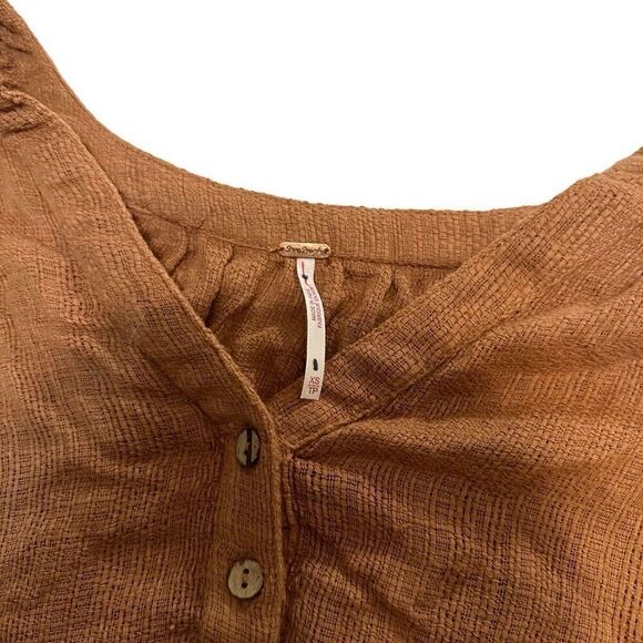 Free People / NWT Batwing Rustic Orange Brown V-neck Button Shirt Fall - Picture 4 of 10